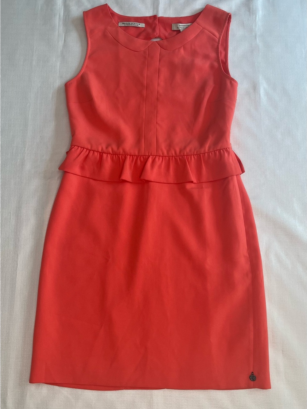 Scotch & Soda Dress Coral Pink Ruffle Peplum Sleeveless Sheath Preppy Chic